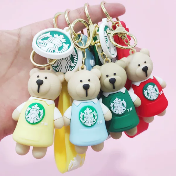 Creative cartoon milk tea bear glue key chain cute doll solid key pendant silicone bear bag pendant