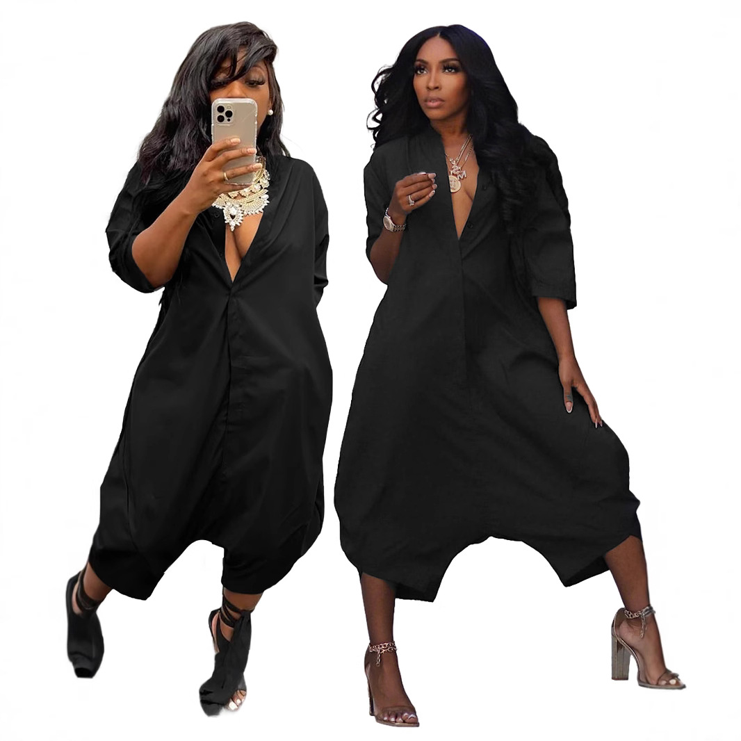 M3030 European and American Foreign Trade Amazon Cross-Border Women's Clothing Solid Color Loose Wide-Leg Pants Casual Jumpsuit for Women