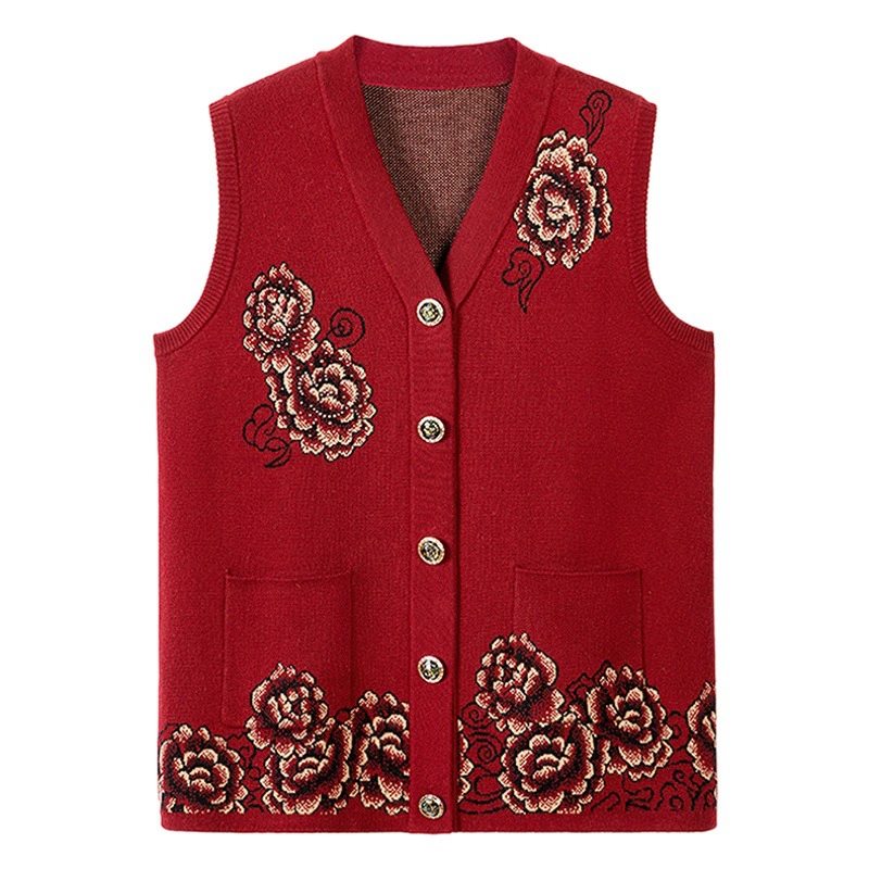 035 Шерстяной кардиган большого размера для женщин среднего и старшего возраста, утолщенная версия.