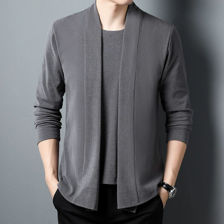 Трансграничный весенне-осенний мужской двухсторонний бархатный кардиган из искусственных двух частей, Мужской Повседневный Кардиган с круглым вырезом и длинными рукавами, свитер, пальто