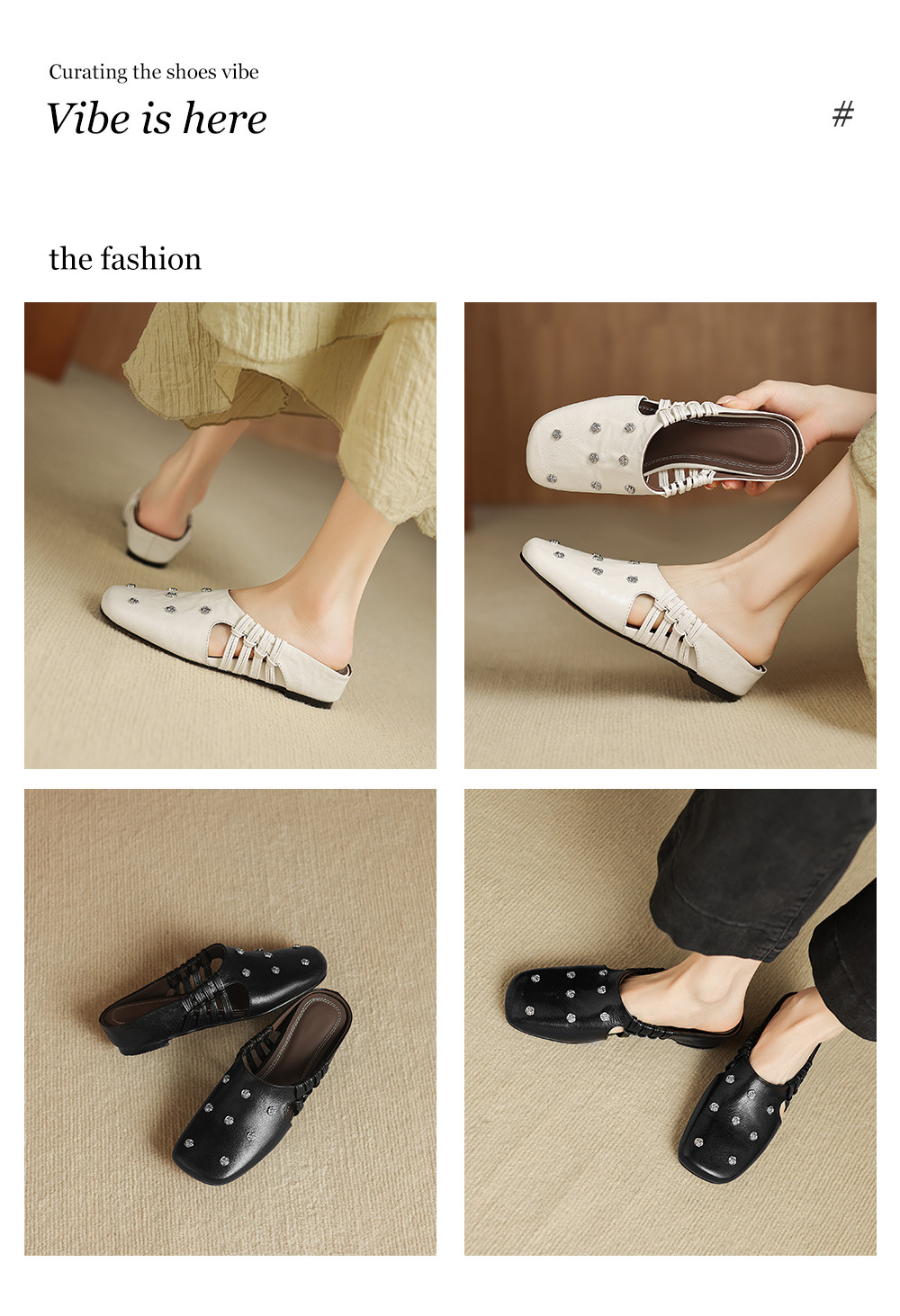Dép sandal nữ quai chữ V mũi hoa, gót xuồng da dê, đế bệt thoải mái — đen chi tiết 1