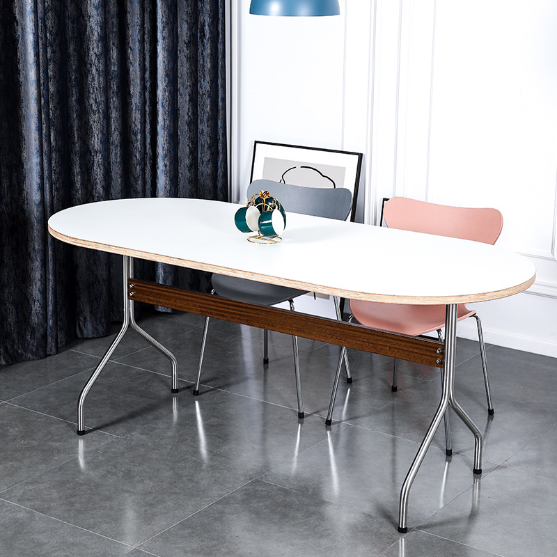 Oval Office Long Desk for Home Multifunctional Solid Wood Dining Table Modern Simple Stainless Steel Negotiation Table Wholesale
