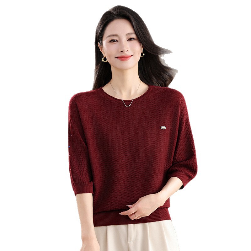 蝙蝠衫女宽松遮肚含羊毛针织衫打底衫2025年新款上衣春秋时髦毛衣|undefined
