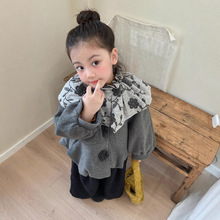 女童冬装外套25新款韩版女宝小众设计刺绣花瓣领夹棉加厚呢料大衣