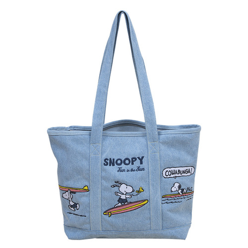 SNOOPY Snoopy denim shoulder bag women's versatile large-capacity student school bag Japanese fashion tote bag