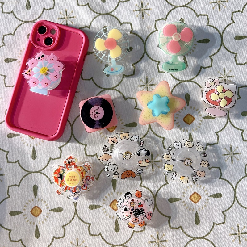 Fun Rotatable Record Star Airbag Telescopic Adhesive Desktop Lazy Cartoon Mobile Phone Case Support Frame Back Adhesive
