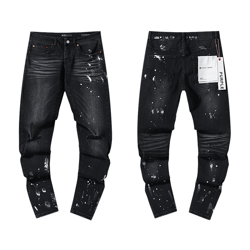 跨境欧美PurpleBrand牛仔裤jeans水洗做旧复古破洞泼墨潮流直筒|undefined