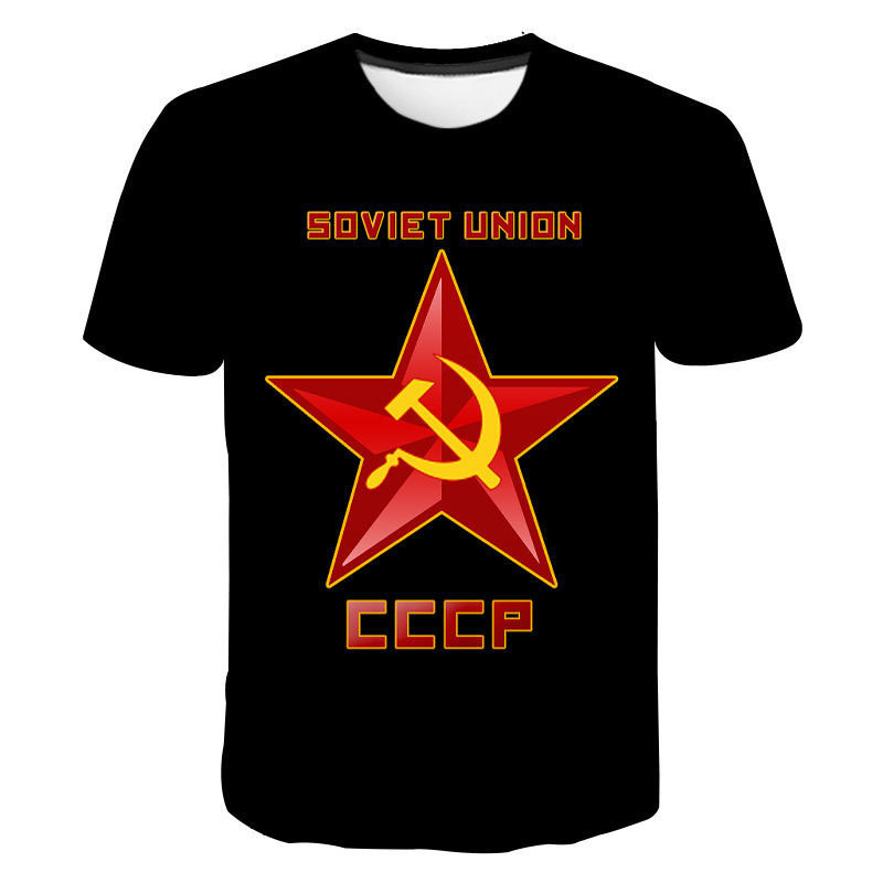 2024 Transfronterizo nuevo estilo soviético CCCP 3D impresión digital cuello redondo tendencia de moda hombres y mujeres camiseta top