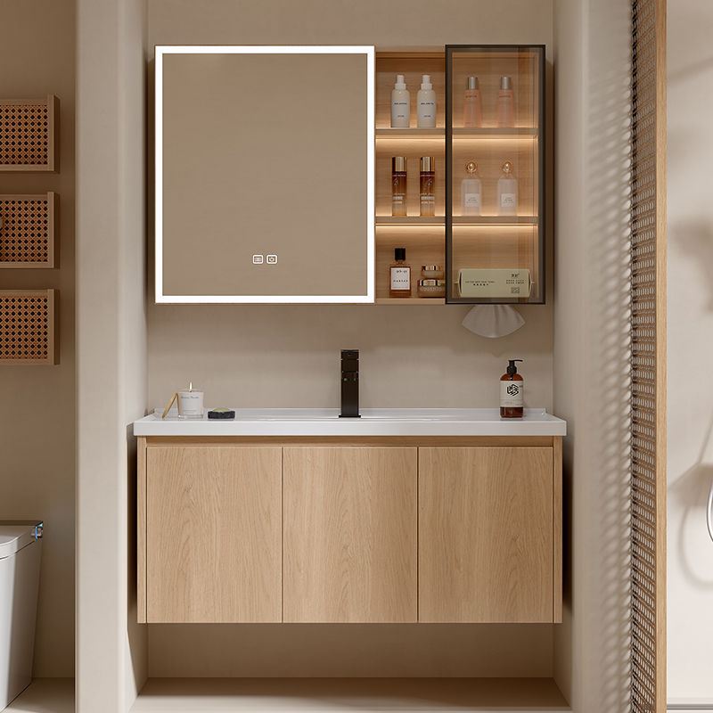 Log Color Honeycomb Aluminum Bathroom Cabinet Ceramic Integrated Basin Wash Basin Cabinet Combination Washbasin Countertop Integrated Bathroom Cabinet