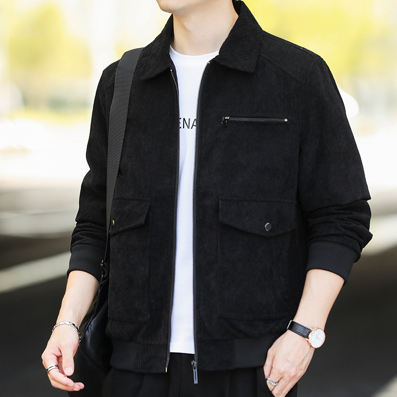 Chaqueta casual de los hombres de primavera, Otoño e Invierno de moda de los hombres chaqueta de solapa de pana estilo Hong Kong para jóvenes y de mediana edad