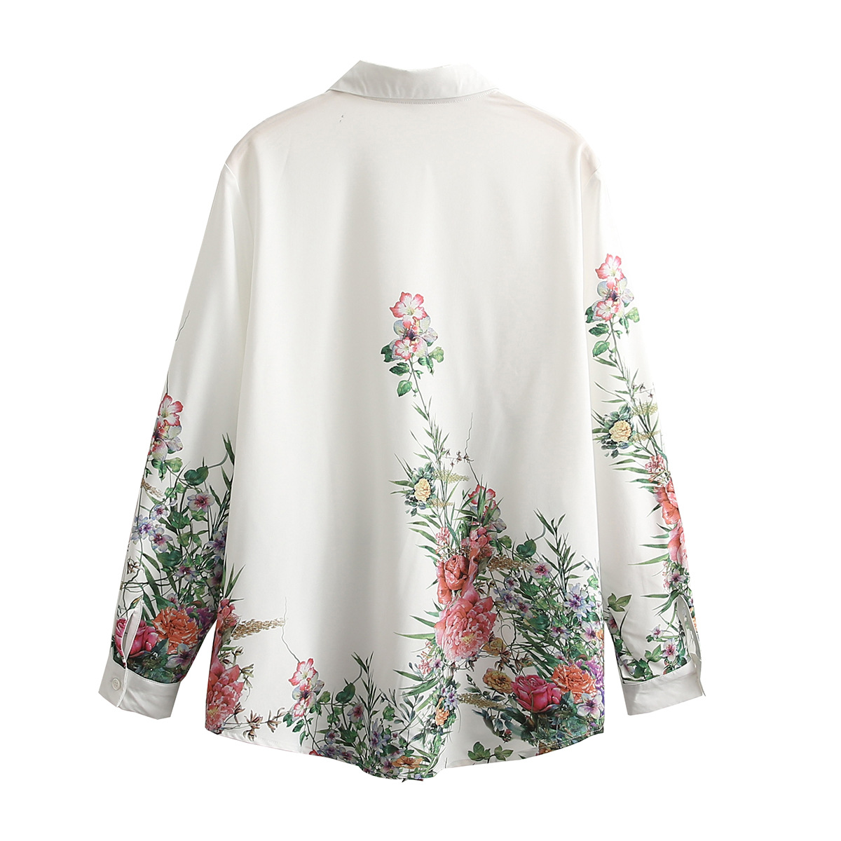 camisa de chifón de manga larga con estampado floral NSLQS129423