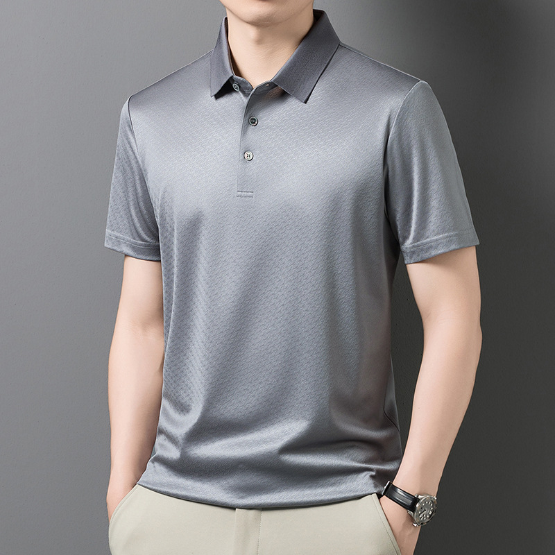 Áo polo nam tay ngắn lụa Mulberry cổ bẻ cao cấp — Xám 9651