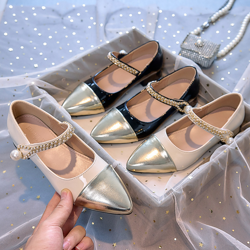 Girls' Mary Jane Shoes 2026 Summer New Style Children's High-Heeled Princess Leather Shoes with Pearl Soft Sole