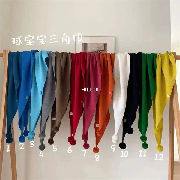 2026 Autumn/Winter New Korean Style Versatile Wool Blend Scarf with Pom-Poms, Triangle Scarf, Small Shawl for Women, Warm Neck Protector