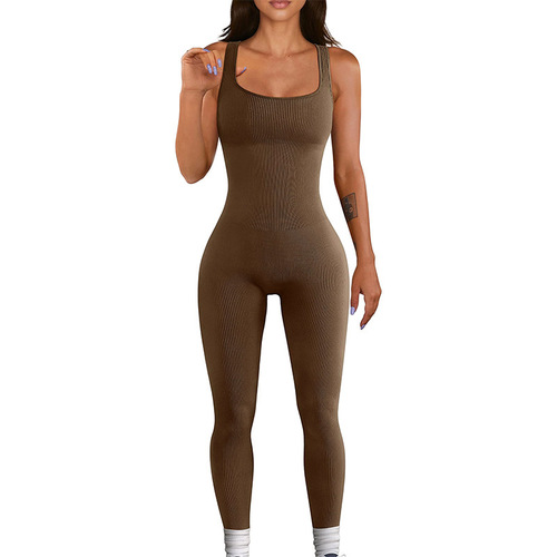 European and American cross-border autumn and winter threaded yoga wear women's one-piece seamless quick-drying high-elastic sports fitness vest one-piece suit
