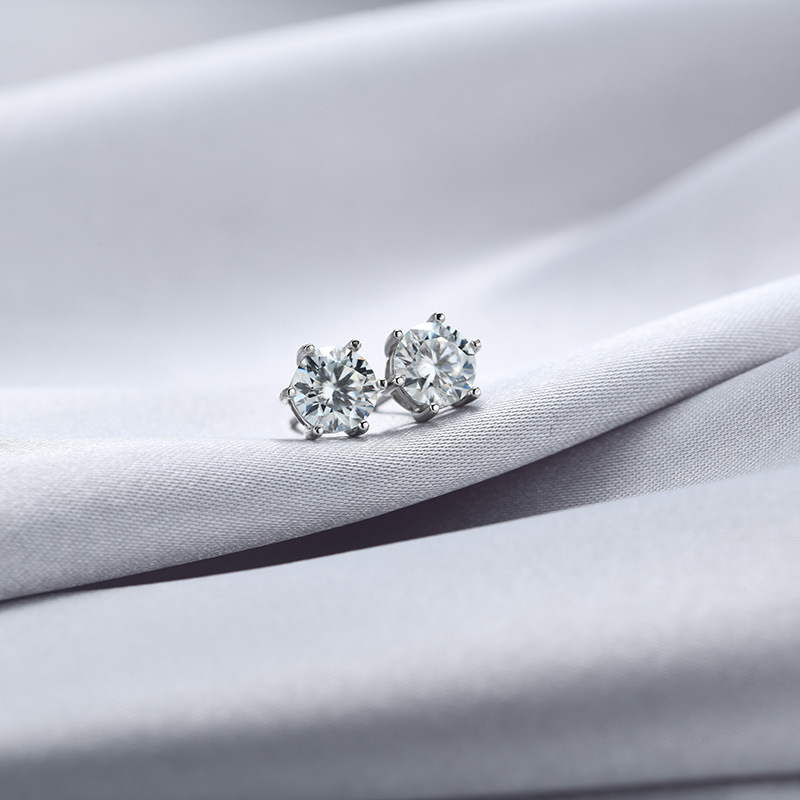 Pendientes de diamantes de color D de productos genuinos 925 plata esterlina 1 quilate para hombres y mujeres mismo hip hop pendientes de seis garras pendientes de diamantes individuales