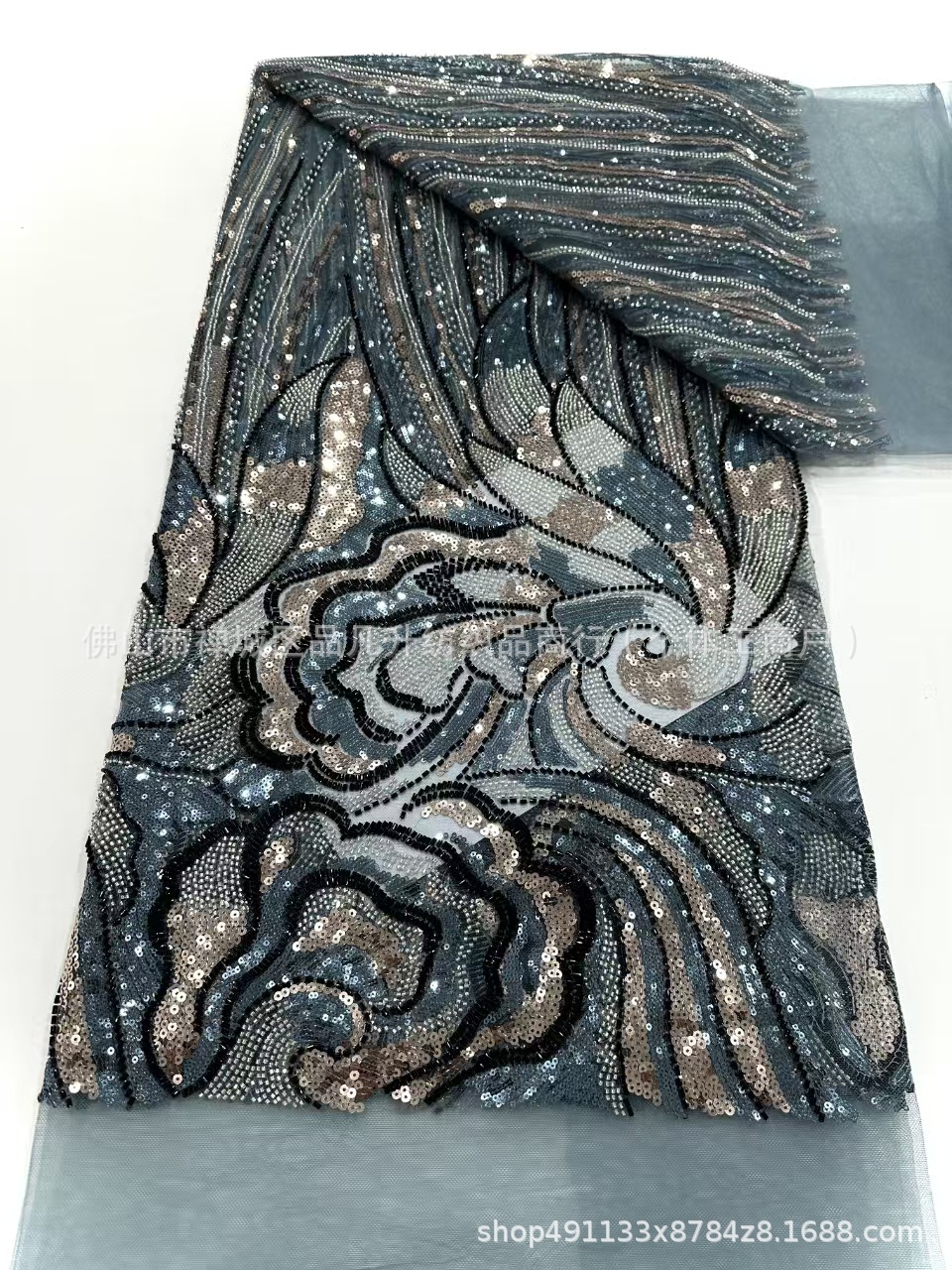 industria pesada tubo de perlas bordado tela de malla de encaje LACE comercio exterior transfronterizo ropa de moda europea y americana cena tela de moda image 11