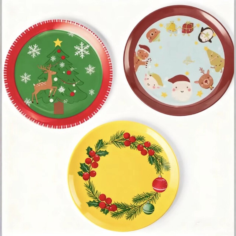 Cross-Border Christmas Round Dinner Plate Cartoon Christmas Tree Snowman Christmas Party Tableware Cross-Border Christmas Round Dinner Plate Cartoon Christmas Tree Snowman Christmas Party Tableware