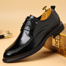 新款头层牛皮男士商务休闲皮鞋系带尖头真皮男鞋软底透气单鞋男