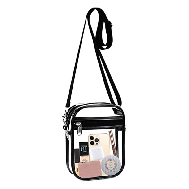 Bolso bandolera transparente de PVC, bolso de hombro deportivo transparente para conciertos, bolso mensajero con cremallera ajustable para hombres y mujeres