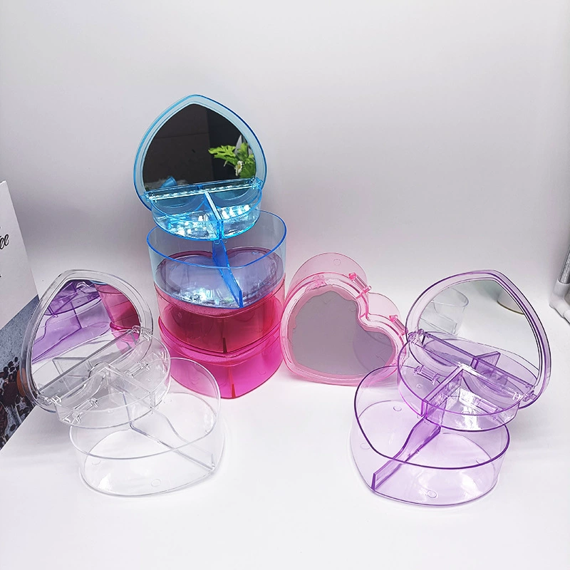 Прозрачная двухслойная большая шкатулка для драгоценностей в форме сердца с зеркалом, ручная работа, ящик для хранения детских ювелирных изделий, шкатулка для драгоценностей