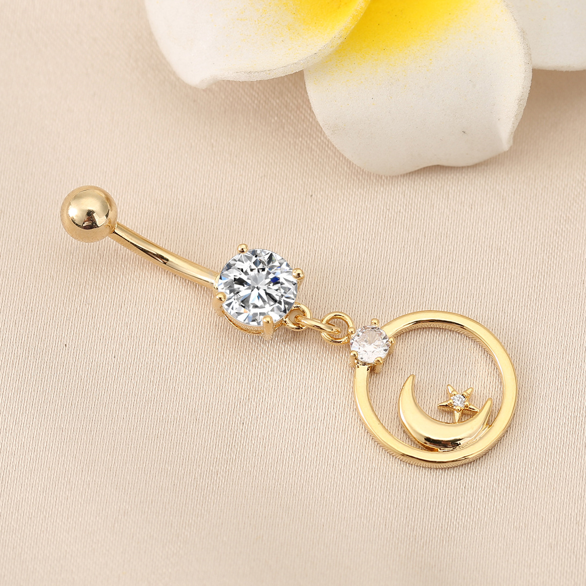 Piercing ombelico stella e luna con zircone gioiello elegante_voghion.com