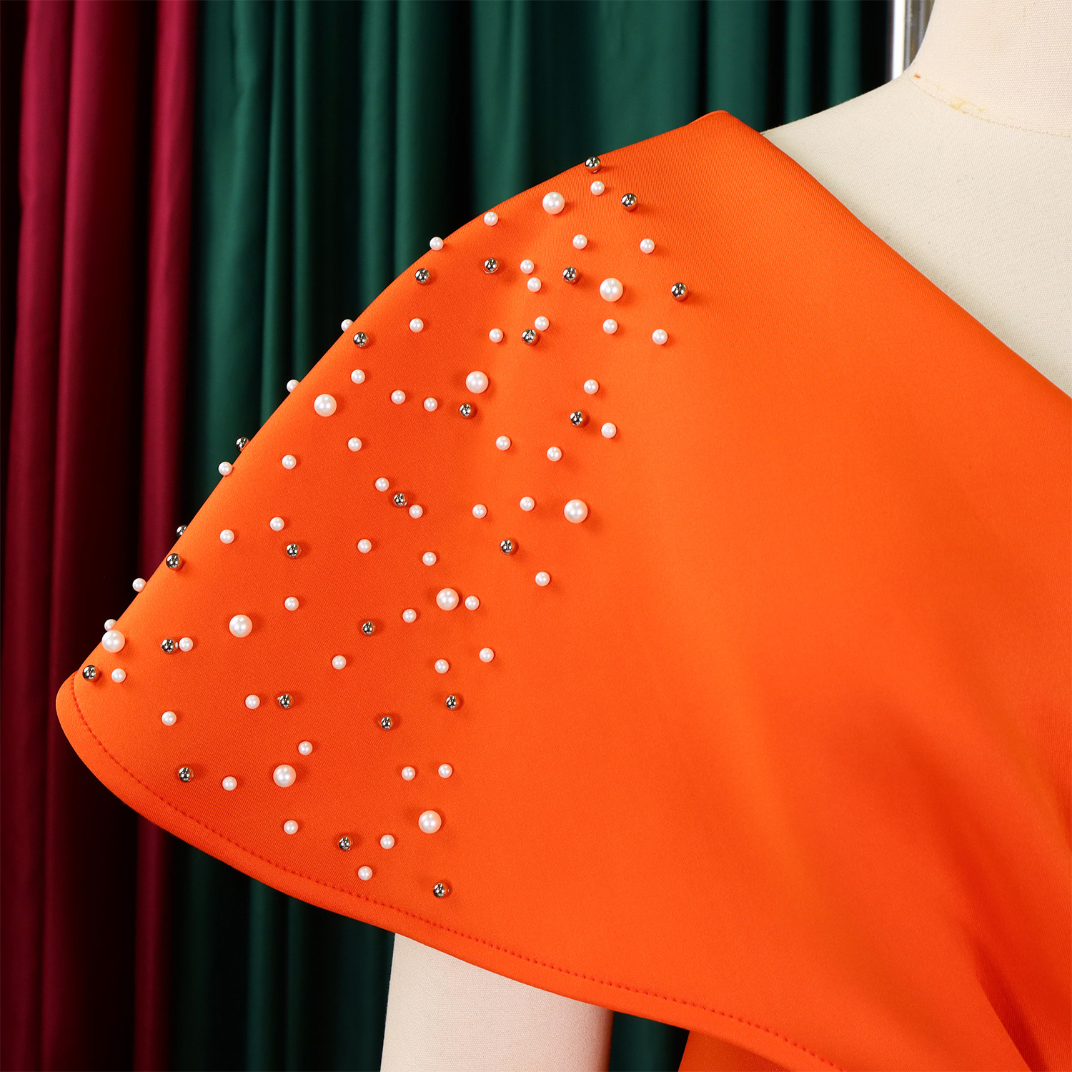 Robe de soirée sexy à col en V et à volants avec fente perlée, robe de banquet de tempérament de célébrité_voghion.com
