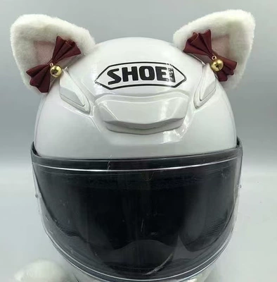 Helmet Decoration Cat Ears: Motosiklet dəbilqələri - pair-of-white-powder-ears-with-red-bow-and-bell