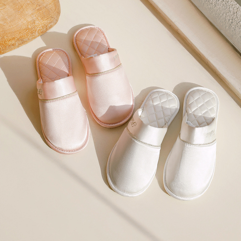 Halluci Luxury Satin Home Slippers Wedding Gift for Men and Women Couples Imitation Silk All-Season Slippers for Women