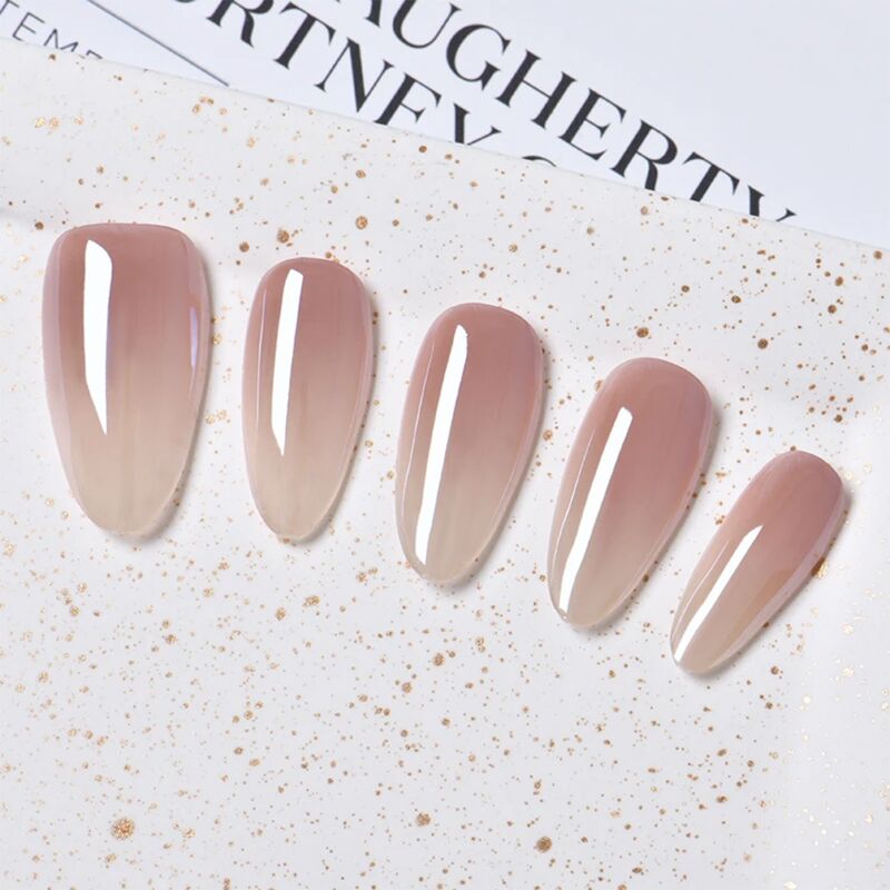 [Yuecai Postage] Huan Huan Nail Art Almond Naked Color Gradient Wear Armor Pure Want to Show White Ganlu Temple Manicure Piece