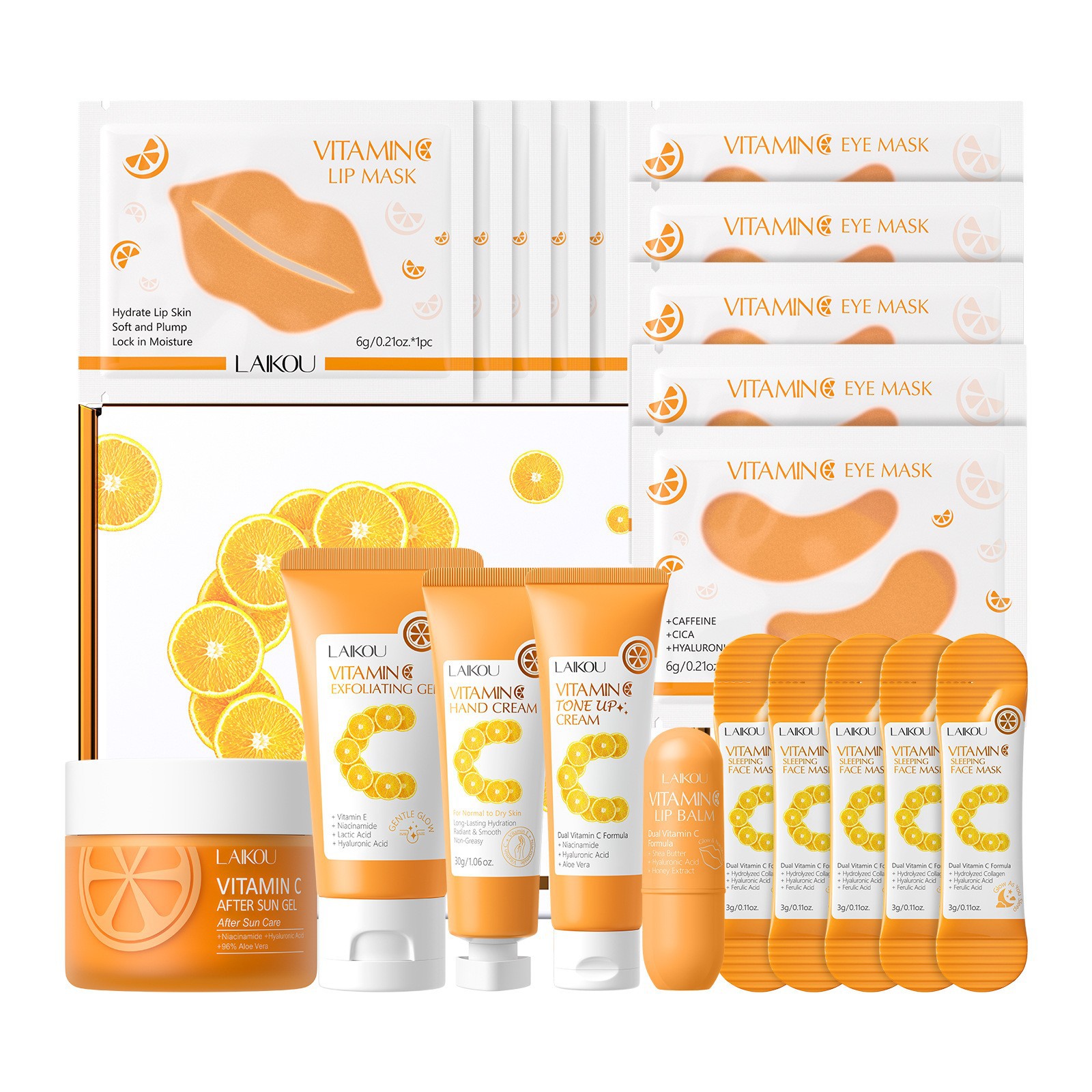 Transfronterizo LAIKOUFENYI Vitamina C serie combinación hidratación humectante productos de cuidado de la piel paquete de caja Inglés FDA productos de cuidado de la piel