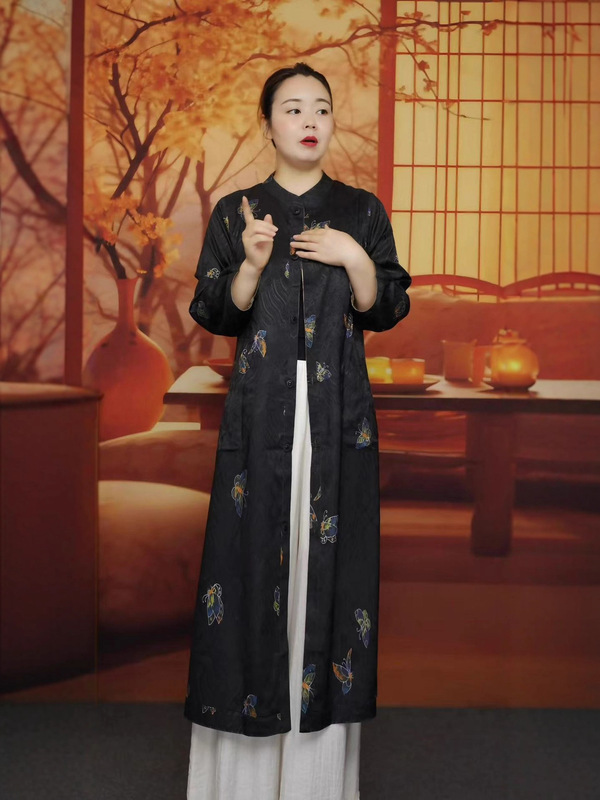 双面双穿2025新款春秋中年女装桑蚕丝提花中长款风衣外桃上衣|undefined