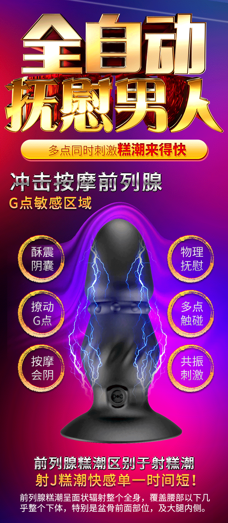 Remote Control Vibrating Anal Plug with Prostate Massage Function, TPE Male Toy — detail image 17