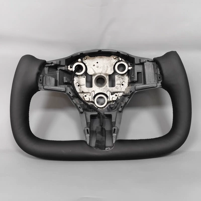 Suitable for Tesla Model 3/Y Nappa Leather Yoke Sports Square Integrated Heated Steering Wheel Frame Modification (Steering wheel) - black