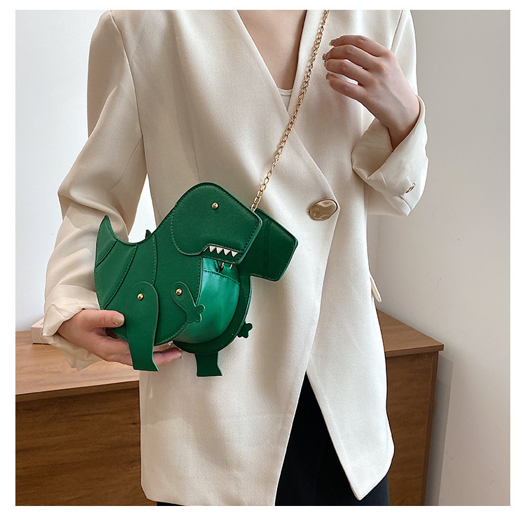 Color Blocking Pattern Cute Artificial Leather Splicing Soft Surface Zipper Dinosaur Shape Green Black Pink Shoulder Bags display picture 3