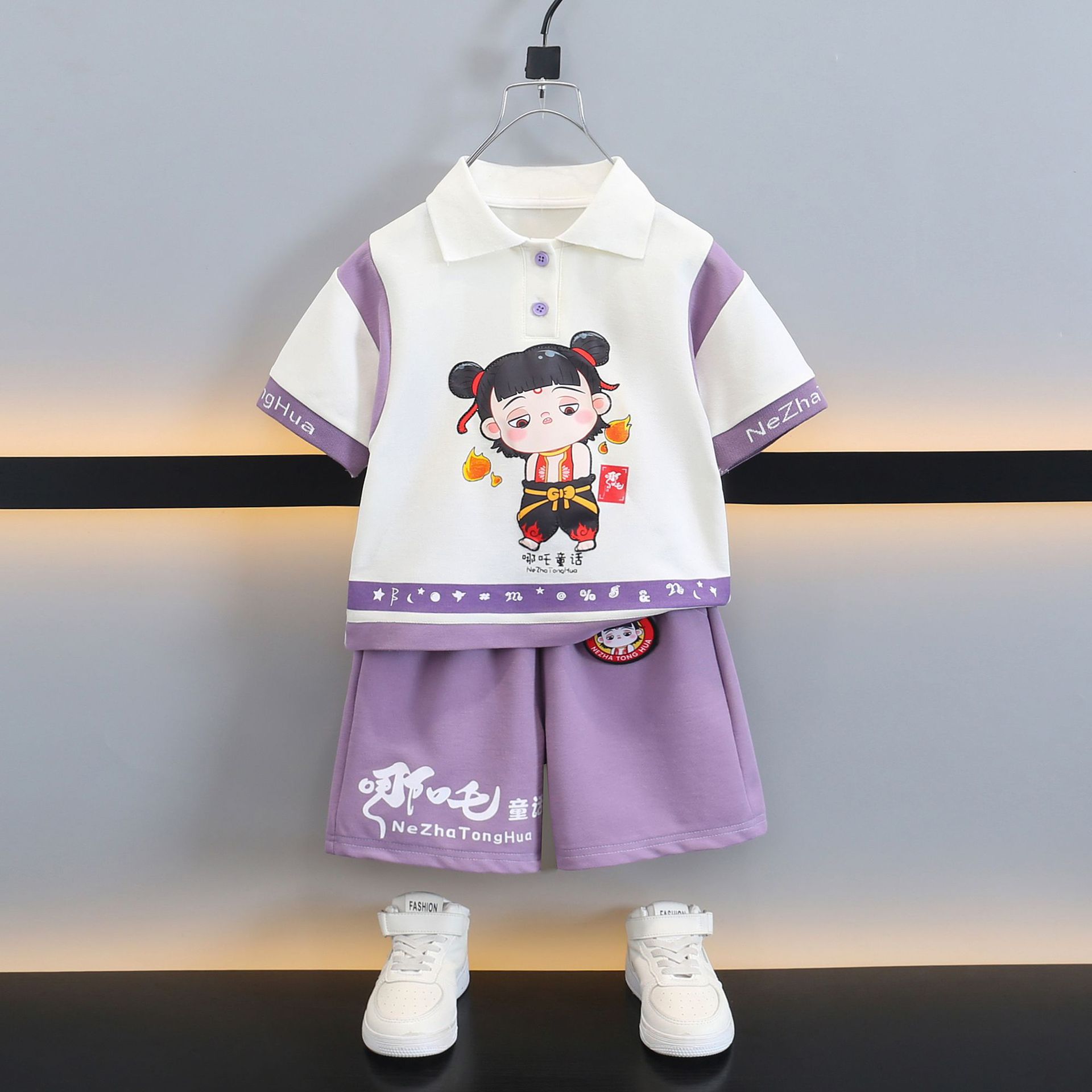 7311 ropa Nezha para niños traje de verano de dibujos animados para niños 2025 nuevos pantalones cortos de manga corta ropa de verano de moda para bebés