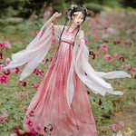 新款汉服中国风破袖汉元素闺蜜大摆裙夏秋套装齐胸襦裙亚马逊批发