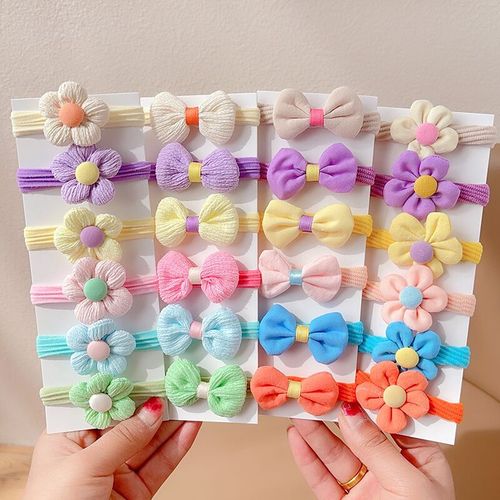 6 pieces ~ Flower seamless hair ties for children striped bow new cute hair accessories high elasticity girls hair ties