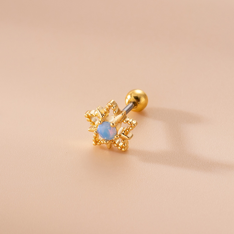 Star, Flower Pattern 1 Piece 316L Stainless Steel Copper Zircon Ear Cartilage Rings & Studs Star Flower Waterproof Non Tarnish Surgical Steel Women'S