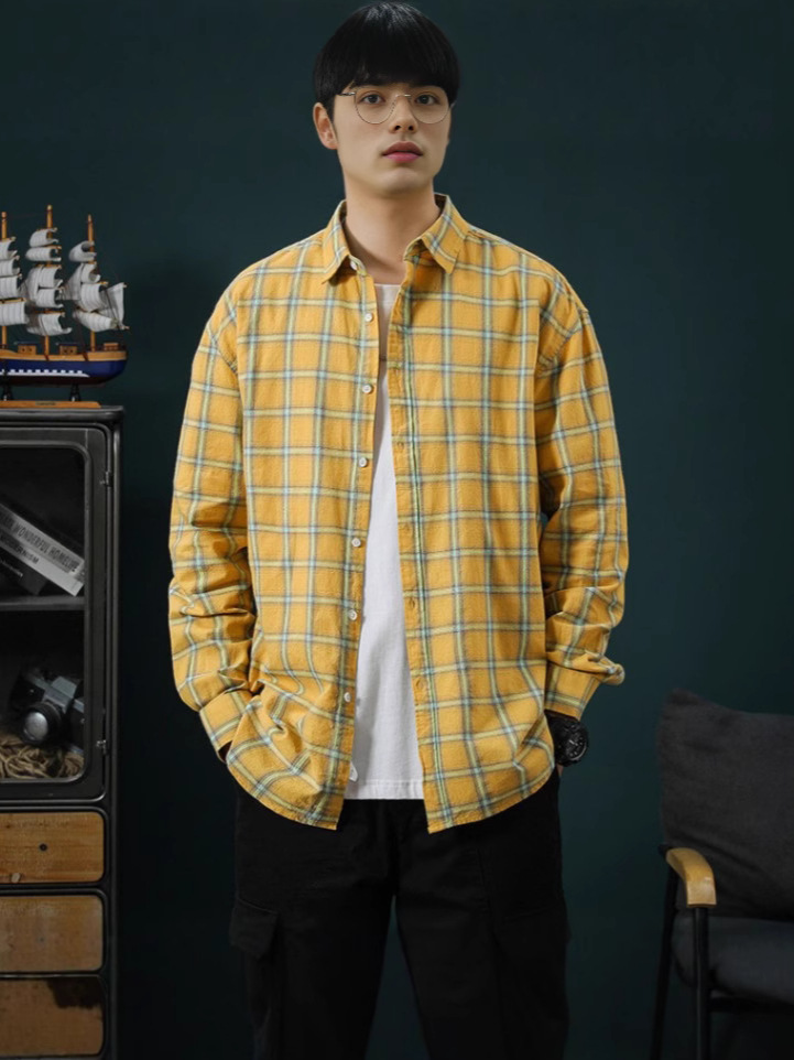 Camisas menos ropa nueva camisa a cuadros de manga larga para hombres casuales para jóvenes tops de solapa de manga larga para hombres exclusivos transfronterizos
