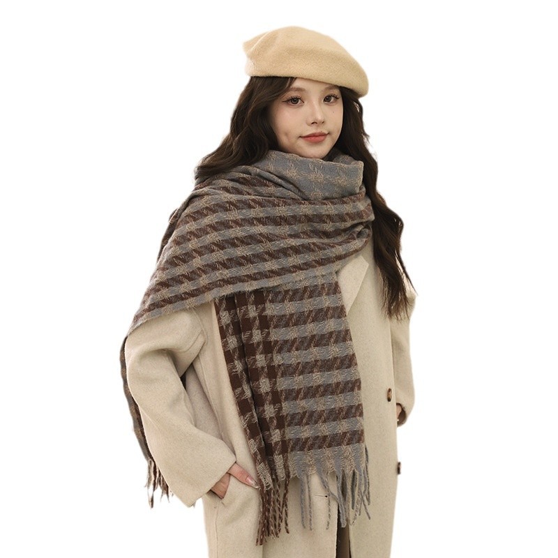 Version coréenne de l'écharpe Qianniao pour femme, polyvalente en hiver, châle à carreaux épais, écharpe haute, cadeau d'anniversaire pour_voghion.com