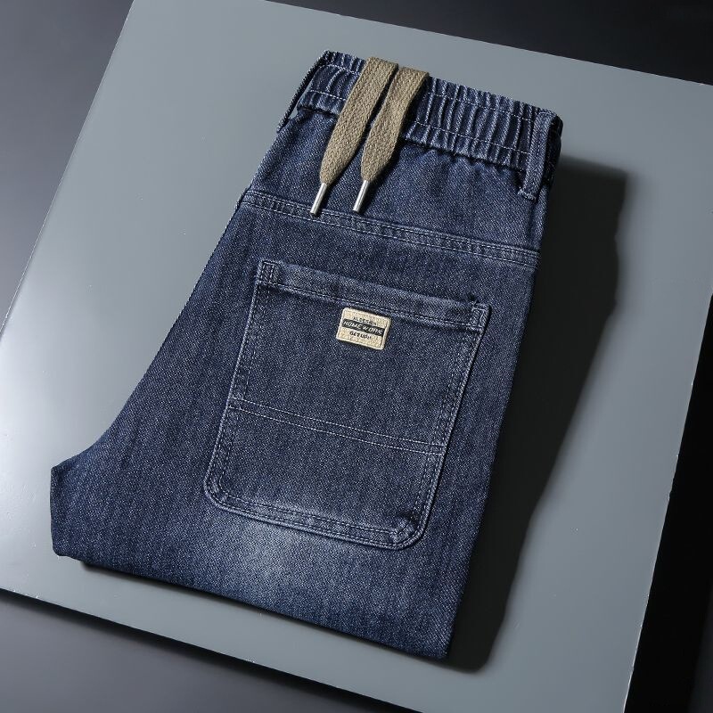 Autumn New Vintage Jeans Men's Casual Loose Tight Waist Trousers Advanced Sense Small Straight Stretch Pants Men