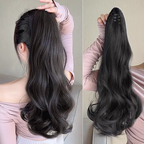 Hair extensions for women: Braided long curly hair with a high ponytail, natural-looking synthetic hair, low ponytail long hair braids