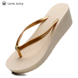 love juicy坡跟人字拖女夏6cm防滑厚底增高海边沙滩凉拖一件代发