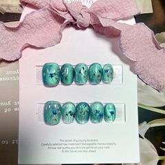 秋冬新款迷谷幽蘭古風氣質優雅貴氣貓眼乾花純手工可拆卸穿戴甲貼