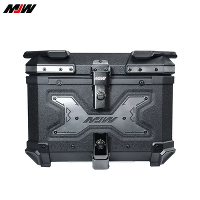 Water-Patterned Black Aluminum Alloy Tail Box with Silver Trim, Large Capacity Motorcycle Tail Box, Scooter and Electric Vehicle Storage Box
