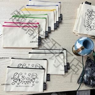 Amazon Cross-border Zipper DIY Graffiti Pencil Bag Cotton Pencil Bag Blank Spot Storage Pencil Bag Canvas Pencil Bag