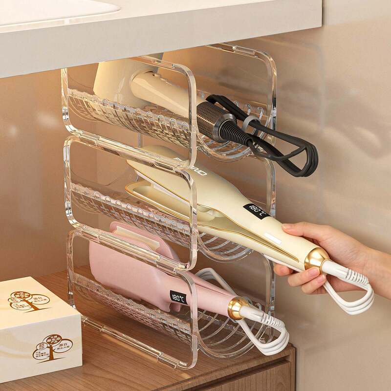 Curling Iron Storage Rack for Home Use, Under-Bathroom Cabinet, Narrow Straightening Comb, Electric Hair Straightener, Transparent Stackable Hair Dryer Holder Curling Iron Storage Rack for Home Use, Under-Bathroom Cabinet, Narrow Straightening Comb, Electric Hair Straightener, Transparent Stackable Hair Dryer Holder