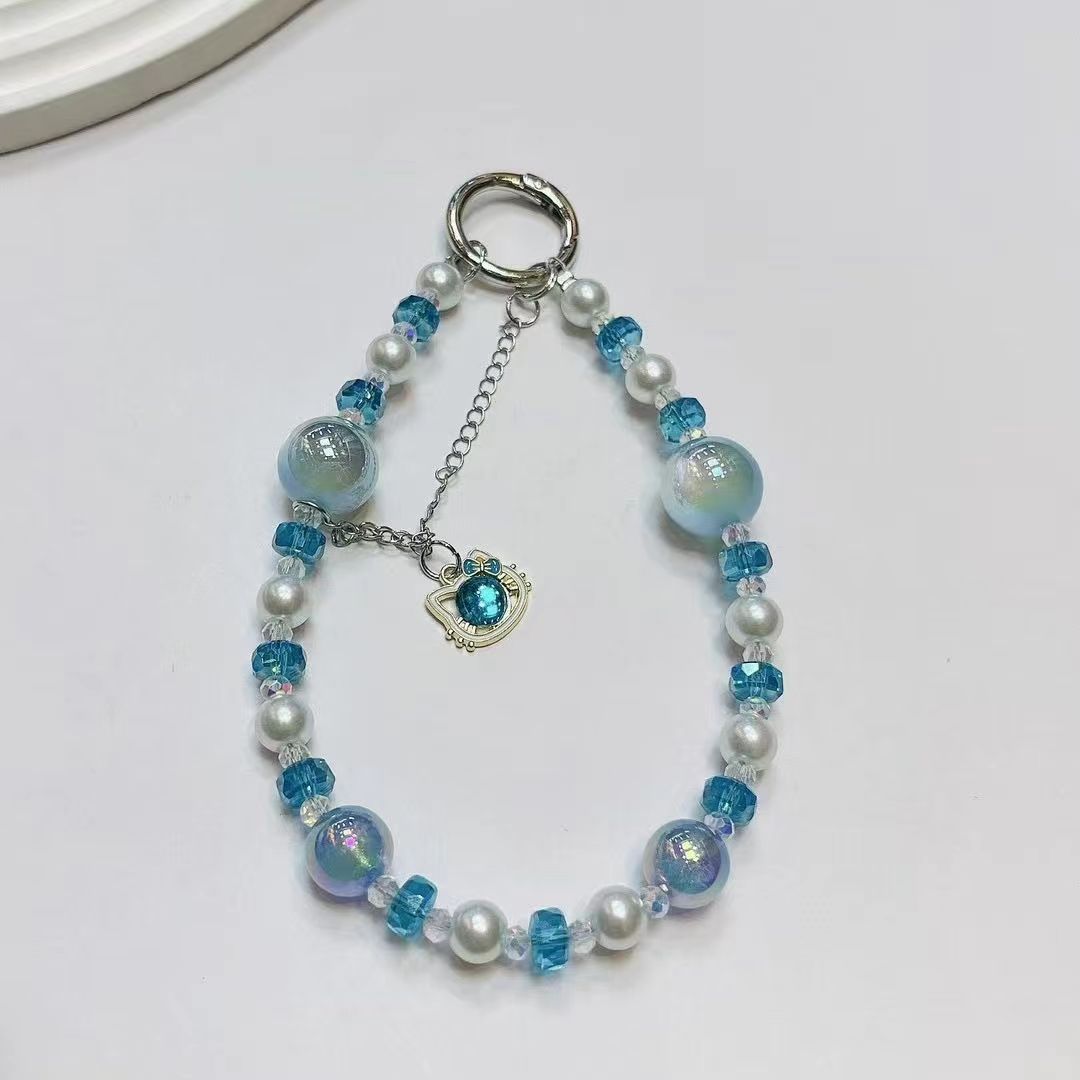 Creativo teléfono móvil colgante colgante gato borla ligero lujo corto hada gas perla cristal cadena portátil cordón de carcasa para teléfono móvil