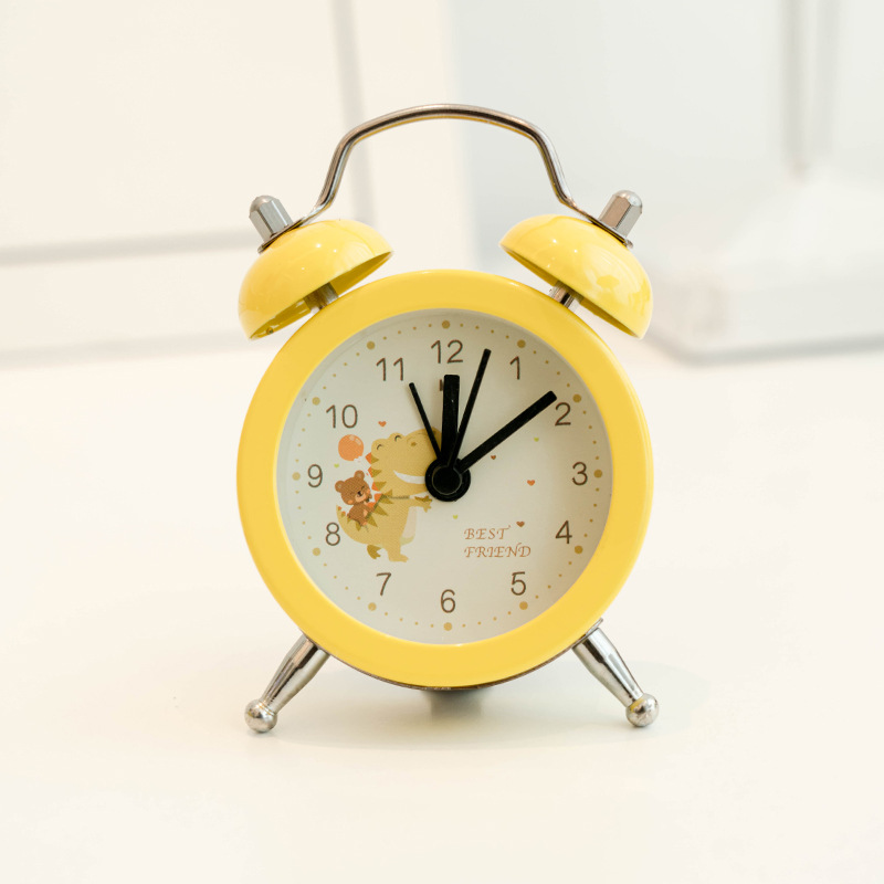 Directo de fábrica estilo Coreano de metal simple mini reloj despertador estudiante color caramelo pequeño dinosaurio lindo Reloj portátil